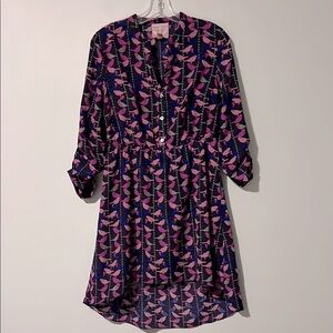 Romeo & Juliet Couture Black Pink and Blue Printed Button-Front Midi Dress